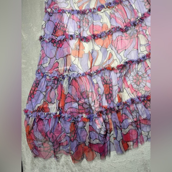 NWT Anthropologie Maeve Floral Tulle Tiered Ruffle A Line Purple Midi Skirt M - Picture 13 of 16